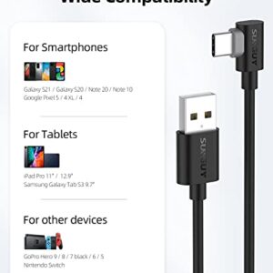 SUNGUY USB C 90 Degree Cable, [2-Pack, 1FT] Short Right Angle 3A USB 2.0 Type C Fast Charging & Sync Cord Compatible with Samsung Galaxy S21 S20 S10 S9 Note 10 9, Moto Z / G7 and More