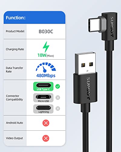 SUNGUY USB C 90 Degree Cable, [2-Pack, 1FT] Short Right Angle 3A USB 2.0 Type C Fast Charging & Sync Cord Compatible with Samsung Galaxy S21 S20 S10 S9 Note 10 9, Moto Z / G7 and More