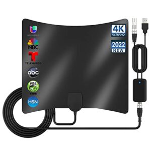 tv antenna, 2023 newest hdtv indoor digital tv antenna 450 miles range with amplifier signal booster 4k hd free local channels support all television -15ft high performance coax cable