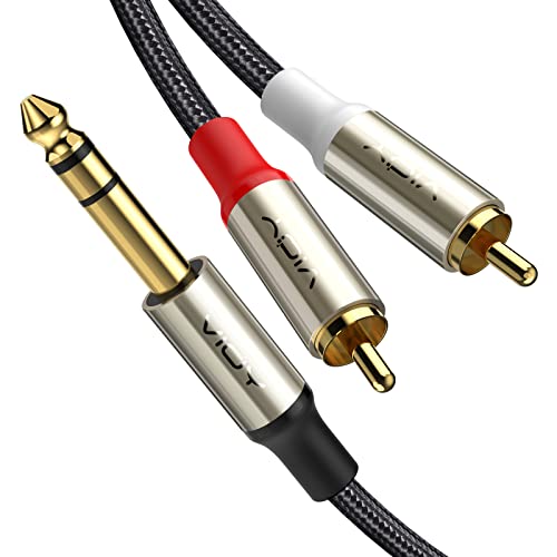 VIOY 1/4 to Dual RCA Audio Cable, Gold Plated Copper Shell Heavy Duty 6.35mm Quarter Inch Male TRS Jack to 2 RCA Phono Male Stereo Y Insert Splitter Adapter……