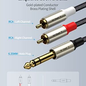 VIOY 1/4 to Dual RCA Audio Cable, Gold Plated Copper Shell Heavy Duty 6.35mm Quarter Inch Male TRS Jack to 2 RCA Phono Male Stereo Y Insert Splitter Adapter……