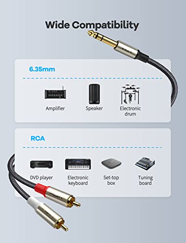 VIOY 1/4 to Dual RCA Audio Cable, Gold Plated Copper Shell Heavy Duty 6.35mm Quarter Inch Male TRS Jack to 2 RCA Phono Male Stereo Y Insert Splitter Adapter……