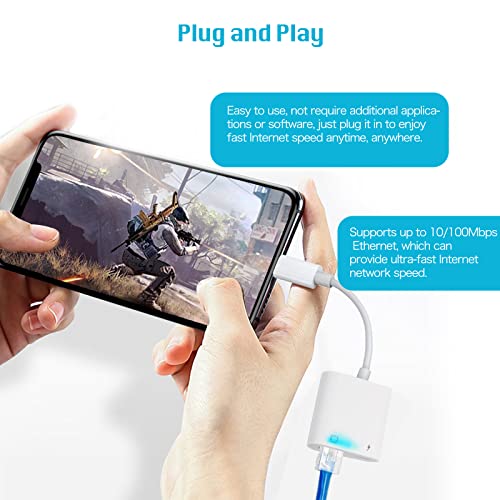 Lightning to Ethernet Adapter, Tuliyet RJ45 Ethernet LAN Network Adapter, Supports 100Mbps Ethernet Network with Charge Port, Support iOS 10.3.3 to iOS 15, Plug and Play