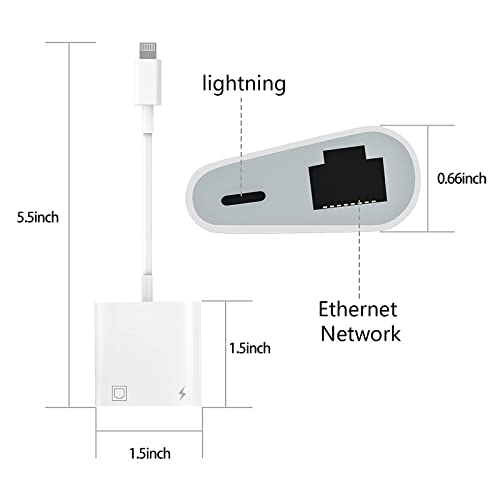 Lightning to Ethernet Adapter, Tuliyet RJ45 Ethernet LAN Network Adapter, Supports 100Mbps Ethernet Network with Charge Port, Support iOS 10.3.3 to iOS 15, Plug and Play