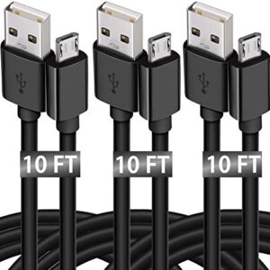 Micro USB Cable 10ft 3Pack Extra Long Android Charger Cable High Speed Durable PS4 Charging Cable Android Charging Cord for Samsung Galaxy S7 S6 S7 Edge S5, LG G4, HTC, PS4, Camera, Black