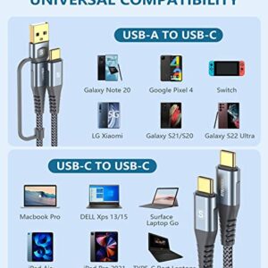 USB-C to USB-C Cable 6.6FT PD 100w MacBook iPad Pro/Air Charger 2 in 1 USB A/C to USB-C Nylon Braid Cord for iPad Pro Air 4 5 Mini 6, Samsung Galaxy S23 S22 S21 S20 S10 Note 20 10 LG Moto Pixel PS5