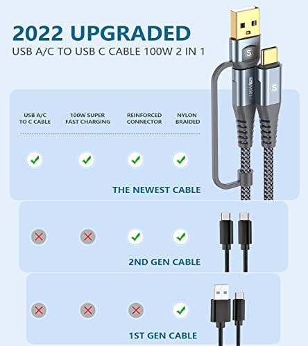 USB-C to USB-C Cable 6.6FT PD 100w MacBook iPad Pro/Air Charger 2 in 1 USB A/C to USB-C Nylon Braid Cord for iPad Pro Air 4 5 Mini 6, Samsung Galaxy S23 S22 S21 S20 S10 Note 20 10 LG Moto Pixel PS5