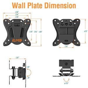 ELIVED TV Wall Mount Small Monitor Mount Bracket with Adjustable Tilt Swivel for Most 13-30 Inch LED LCD OLED TVs, Single Stud Perfect Center Design, VESA Size Up to 100x100mm and Holds up to 33 lbs