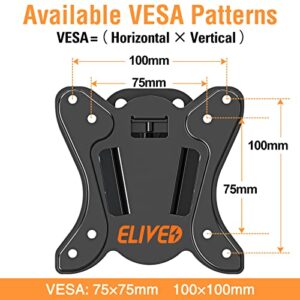 ELIVED TV Wall Mount Small Monitor Mount Bracket with Adjustable Tilt Swivel for Most 13-30 Inch LED LCD OLED TVs, Single Stud Perfect Center Design, VESA Size Up to 100x100mm and Holds up to 33 lbs