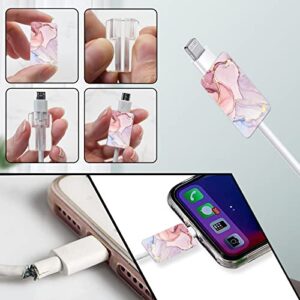 Cute Colorful Cable Protector for iPhone Type-c Charger,Kawaii Luxurious Marble Print Pattern 4 pcs Set Cable Protector for Women Girls,Charging Cord Protector,Cable Chomper,Phone Charger Saver