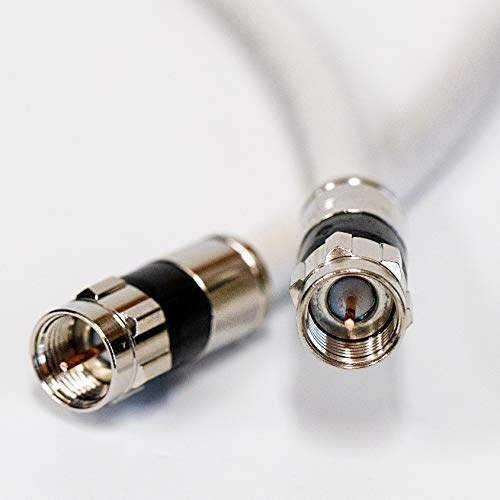 50ft White RG6 Digital Coaxial Cable Shielded PVC Jacket Rated UL ETL CATV RoHS 75 Ohm RG6 Digital Audio Video Coaxial Cable with Premium Continuous Ground Brass Metal Compression F-Connectors