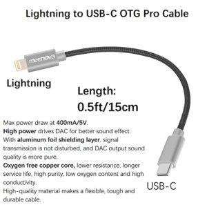 USB C DAC OTG Cable 0.5ft/15cm for iPhone13/iPad8/iPod Oxygen-free Copper Core, iOS15 to Type C Male Adaptor for Amplifier, Fiio BTR 5 Q3S BTR3K KA3, LT-LT1, qudelix 5k, HiBy FC3 5 FD3, HIDIZS S9 PRO