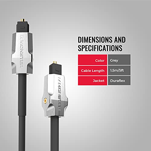 Monster M-Series 1000 Fiber Optical Digital Audio Cable Toslink Cable for Sound Bar, TV - 1.5 Meters (4.9 Ft)