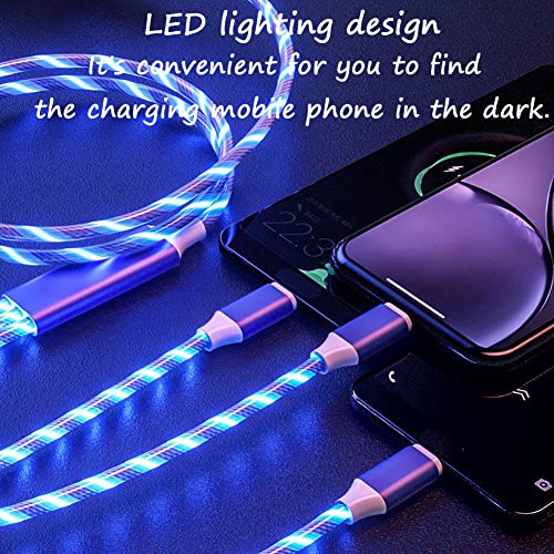 WYSHAK 3 in 1 Light up Charging Cable, 2pcs Multi Charging Cable Fast Charge, USB Charger Cord, 3.6FT Nylon Braided Charger, Compatible with Most Cell Phones