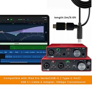 Type C to USB Cable Compatible with Focusrite Scarlett Solo(3rd Gen), Scarlett 2i2(3rd Gen) USB Audio Interface, with USB C Male to USB Female Adapter, 6.6 ft