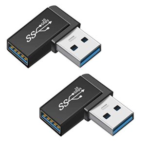 XCZZYB 90 Degree Right Angle USB 3.0 Male to Female Expansion Adapter for Connecting Mobile Hard Disk, U Disk, Wireless Network Card, Camera, Mouse, Keyboard, etc. - Black 2pack