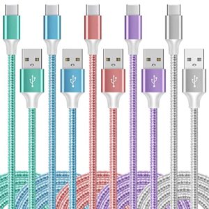 usb type c to usb a cable, 5pack【3/3/6/6/10ft】 fast charging long android usbc phone power charger braided cord for samsung galaxy s22 s21 s20 a20 a50 s10 lg motorola android type-c cables