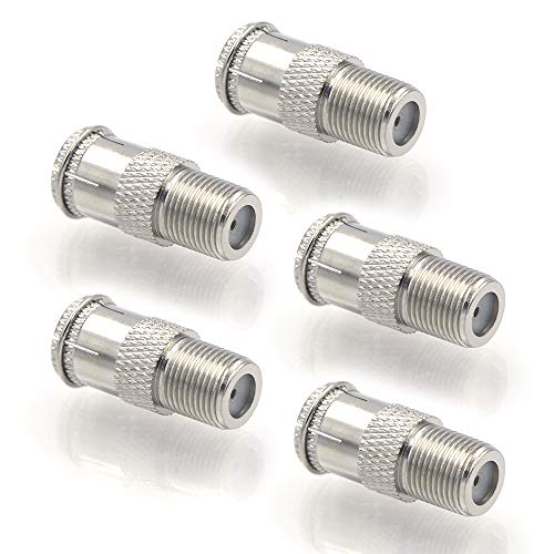 VCE Coaxial Cable Quick Connector, Quick Push On Male to F-Type Female Coax Extender Nickel Plated Adapter for RG6 Coaxial Cable, RV, Satellite Dish, TV, 5 Pack