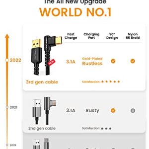 USB C Cable 3.2A,[4-Pack, 10+6.6+3.3+1.6FT] MRGLAS Type C Charger Fast Charging Cable Right Angle [90° & Gold-Plated] Durable Nylon Braided USB A to Type C Cord Compatible Samsung S10 S9 Note 8 -Black