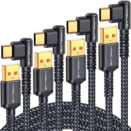 USB C Cable 3.2A,[4-Pack, 10+6.6+3.3+1.6FT] MRGLAS Type C Charger Fast Charging Cable Right Angle [90° & Gold-Plated] Durable Nylon Braided USB A to Type C Cord Compatible Samsung S10 S9 Note 8 -Black