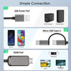 Renkchip 2-in-1 USB C/Micro USB to HDMI Cable for All Android Phone, 6.6ft MHL to HDMI Adapter 1080P HD HDTV Mirroring &Charging Cable to TV/Projector/Monitor