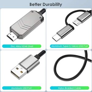 Renkchip 2-in-1 USB C/Micro USB to HDMI Cable for All Android Phone, 6.6ft MHL to HDMI Adapter 1080P HD HDTV Mirroring &Charging Cable to TV/Projector/Monitor