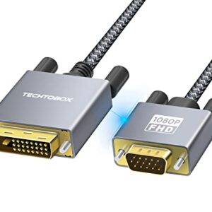 TECHTOBOX Active DVI to VGA,6FT DVI-D to VGA Male to Male Cable DVI-D 24+1 to VGA Adapter Supports 1080P FHD Compatible for Computer,Graphics Card to Old Monitor,TV,KVM
