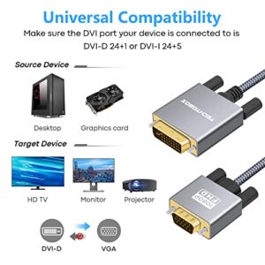 TECHTOBOX Active DVI to VGA,6FT DVI-D to VGA Male to Male Cable DVI-D 24+1 to VGA Adapter Supports 1080P FHD Compatible for Computer,Graphics Card to Old Monitor,TV,KVM