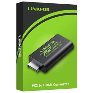 LiNKFOR PS2 to HDMI Converter with 3ft HDMI Cable for Sony Playstation 2 PS2 to HDMI Adapter with 3.5mm Headphone Audio Jack for HDTV HDMI Monitor