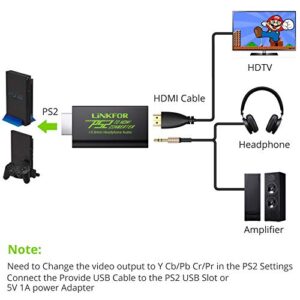 LiNKFOR PS2 to HDMI Converter with 3ft HDMI Cable for Sony Playstation 2 PS2 to HDMI Adapter with 3.5mm Headphone Audio Jack for HDTV HDMI Monitor