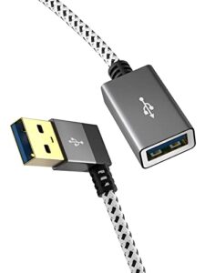 cablecreation short usb 3.0 extension cable 1ft, left angle usb 3.0 male to female extender cord, 90 degree usb 3.0 for vr, playstation, xbox, keyboard, space gray 0.3m