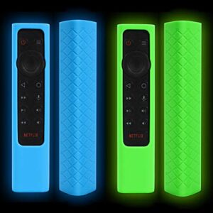 2-pack akwox protective remote cover case for nvidia shield tv pro/4k hdr remote controller series, light weight shockproof anti-slip silicone skin with hand strap – night glow blue/green