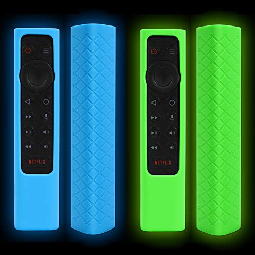 2-Pack AKWOX Protective Remote Cover Case for NVIDIA Shield TV Pro/4K HDR Remote Controller Series, Light Weight Shockproof Anti-Slip Silicone Skin with Hand Strap - Night Glow Blue/Green