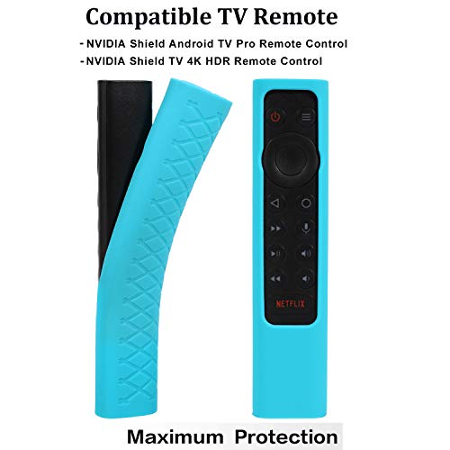 2-Pack AKWOX Protective Remote Cover Case for NVIDIA Shield TV Pro/4K HDR Remote Controller Series, Light Weight Shockproof Anti-Slip Silicone Skin with Hand Strap - Night Glow Blue/Green