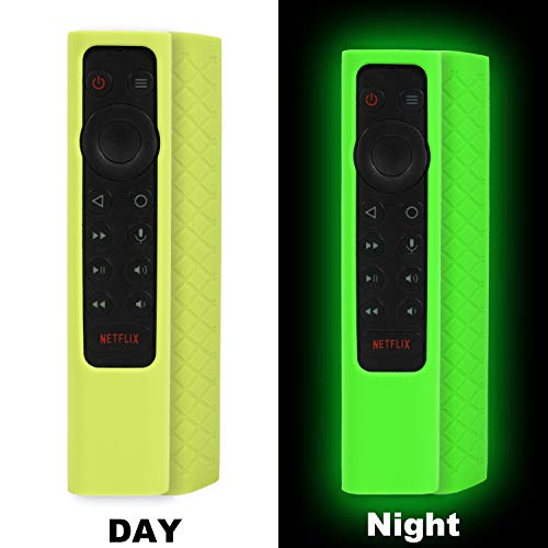 2-Pack AKWOX Protective Remote Cover Case for NVIDIA Shield TV Pro/4K HDR Remote Controller Series, Light Weight Shockproof Anti-Slip Silicone Skin with Hand Strap - Night Glow Blue/Green
