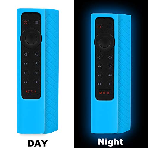 2-Pack AKWOX Protective Remote Cover Case for NVIDIA Shield TV Pro/4K HDR Remote Controller Series, Light Weight Shockproof Anti-Slip Silicone Skin with Hand Strap - Night Glow Blue/Green