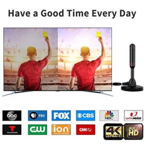 TV Antenna for Smart TV HDTV Antenna Indoor Digital TV Antenna with 2 Amplifier Signal Booster, 16.5ft Cable, 360° Reception, Strong Magnetic Base, 1 Replaceable Antenna Heads - Support 4K 1080P TV