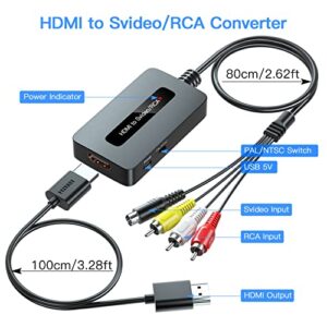 Sedytetoc HDMI to Svideo RCA Converter with HDMI Cable(RCA and Svideo Cables Integrated), HDMI to Composite AV Converter for HDMI Device to Display on Older TVs