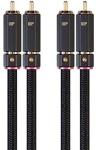 monoprice male rca two channel stereo audio cable – 6 feet – black, gold plated connectors, double shielded with copper braiding – onix series
