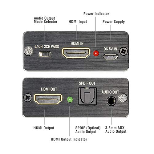 ROOFULL 4K HDMI to HDMI and Audio (3.5mm Stereo or SPDIF Optical) Extractor Splitter Converter Support Apple TV, Fire TV, Blu-ray Players