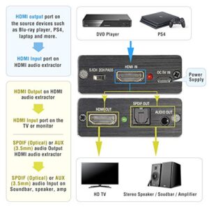 ROOFULL 4K HDMI to HDMI and Audio (3.5mm Stereo or SPDIF Optical) Extractor Splitter Converter Support Apple TV, Fire TV, Blu-ray Players