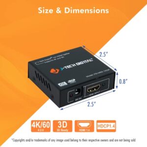 4K HDMI Splitter 1 in 2 out 1X2 Powered Splitter for Dual Monitors by J-Tech Digital Power Adaptor included [JTD-MINI-1X2SP]