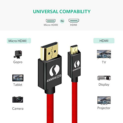 ANNNWZZD Micro HDMI to HDMI Cable 4k 60Hz for GoPro Hero 7 Black Hero 5 4 6, Raspberry Pi 4, Sony A6000 A6300 Camera, Nikon B500, Lenovo Yoga 3 Pro, Yoga 710 (10ft/10FT)