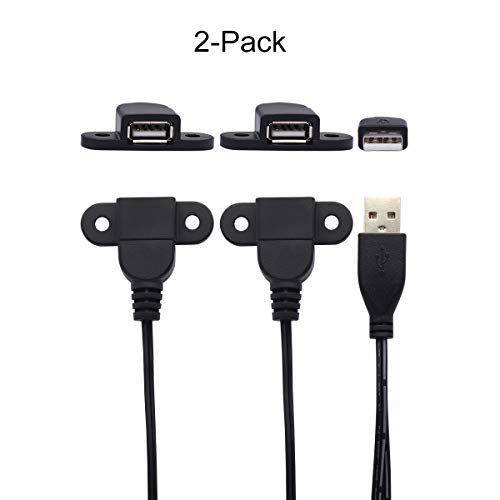 QiCheng&LYS USB 2.0 Male to Dual Female Charging Extension Cable, Furniture nightstand Sofa Electric Vehicle on-Board Charging Port, Panel Mount Cable with Screw Hole 5ft (2pcs)