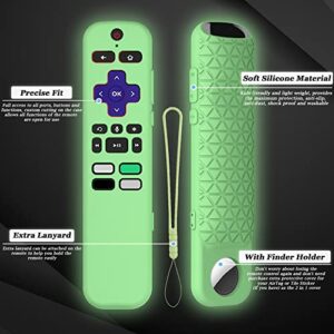 Seltureone 2 in 1 Remote Cover with AirTag Holder for Roku Voice Remote (Glow in The Dark), Roku Remote Cover Silicone Protective Case, Anti Slip Shock Absorption Washable, Green