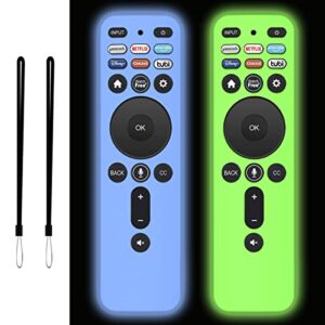 toluohu 2 pack protective case for vizio xrt260 smart tv remote control,vizio remote cover anti-slip skin sleeve holder replacement with lanyard glow in dark(glow blue+glow green)