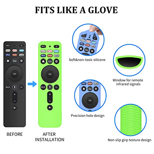 TOLUOHU 2 Pack Protective Case for VIZIO XRT260 Smart TV Remote Control,Vizio Remote Cover Anti-Slip Skin Sleeve Holder Replacement with Lanyard Glow in Dark(Glow Blue+Glow Green)