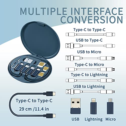 YAFIYGI 9 in 1 Cable Case USB Adapter Cable Conversion Storage Box, USB Type C to Micro USB/Lightning/USB A Cable Data Transfer Tool Contains Sim Card Slot Tray Eject Pin, Use as Phone Holder