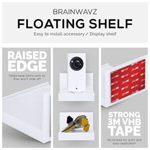 BRAINWAVZ Screwless 4" Universal Shelf for Cloud Security Camera, Baby Monitor, Small Speakers, Electronics & More, No Tools, VHB Tape Strong Adheasive, Easy to Install (White)