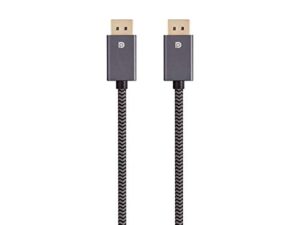 monoprice displayport 1.4 easyplug nylon braided cable – 12 feet – gray | up to 32.4 gbps, 8k@60hz, dpcp, hdcp, 3d video, hbr3, dsc 1.2